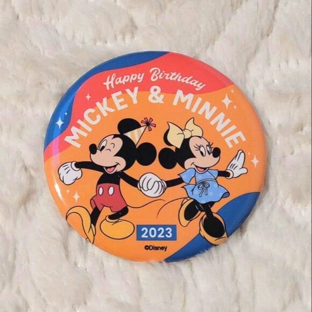 Disney Parks Happy Birthday Mickey Mouse and Minnie Mouse 3 Inch Button Pin 2023